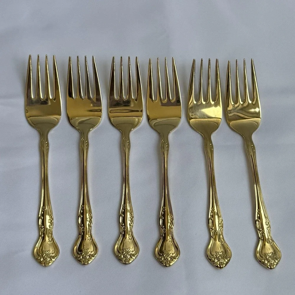 Reed & Barton Ultra Select Gold Plated Forks Set of 6 Japan Floral Flatware